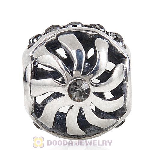 Sterling Silver Blaze Charm Beads with Black Diamond Austrian Crystal Wholesale