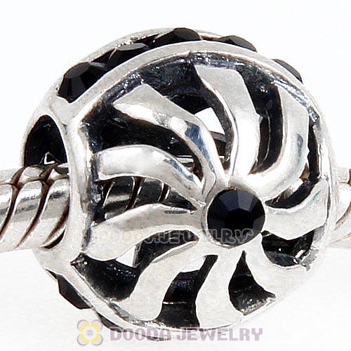 Sterling Silver Blaze Charm Beads with Jet Austrian Crystal Wholesale