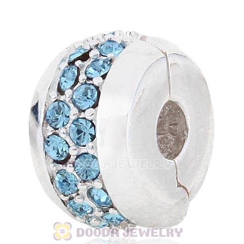 Sterling Silver Clip Beads with Aquamarine Austrian Crystal European Style
