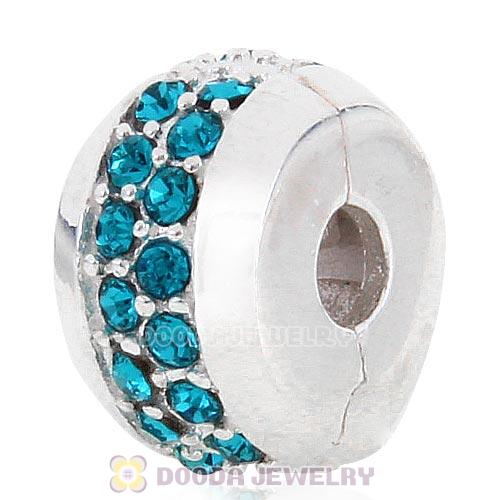 Sterling Silver Clip Beads with Blue Zircon Austrian Crystal European Style