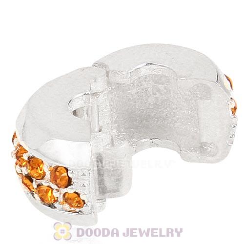 Sterling Silver Clip Beads with Topaz Austrian Crystal European Style