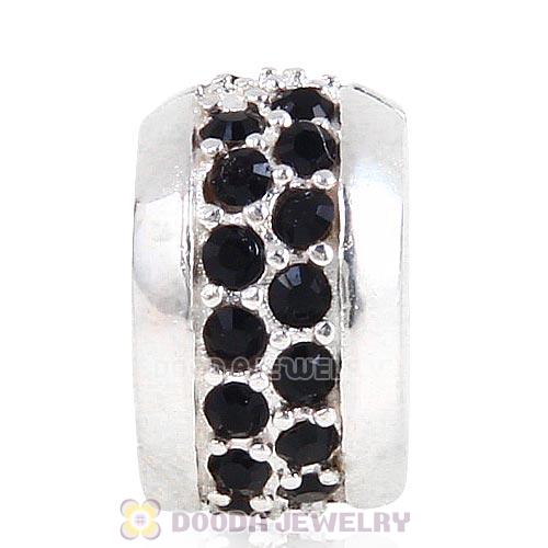 Sterling Silver Clip Beads with Jet Austrian Crystal European Style