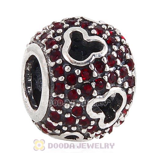 European Style Sterling Silver Mickey Head Charm Pave With Siam Austrian Crystal