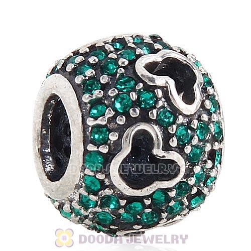 European Style Sterling Silver Mickey Head Charm Pave With Emerald Austrian Crystal