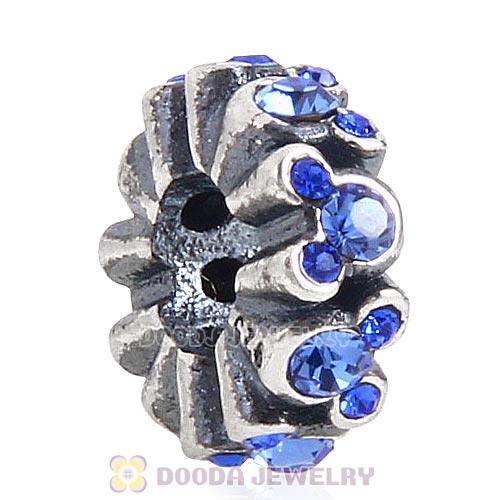 European Sterling Silver Mickey All Around Spacer Charm Beads with Sapphire Austrian Crystal