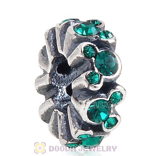 European Sterling Silver Mickey All Around Spacer Charm Beads with Emerald Austrian Crystal
