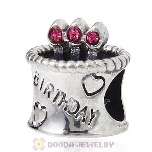Sterling Silver Birthday Cake Charm Beads with Rose Austrian Crystal Wholesale