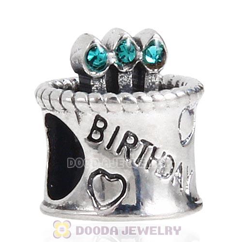 Sterling Silver Birthday Cake Charm Beads with Blue Zircon Austrian Crystal Wholesale