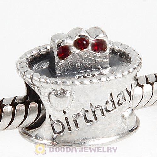 Sterling Silver Birthday Cake Charm Beads with Siam Austrian Crystal Wholesale