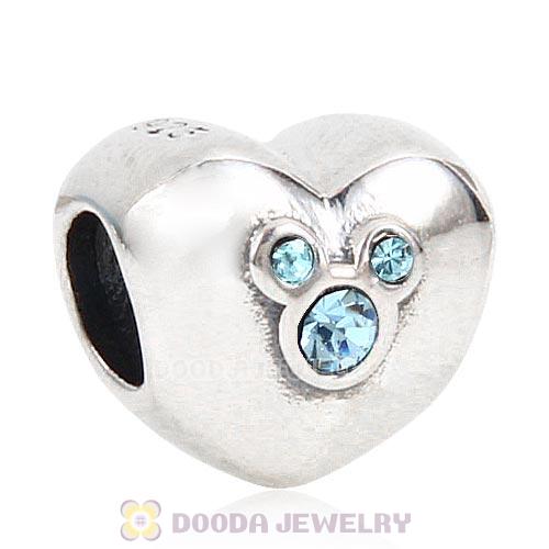 2015 Sterling Silver Heart of Mickey Charm with Aquamarine Austrian Crystal