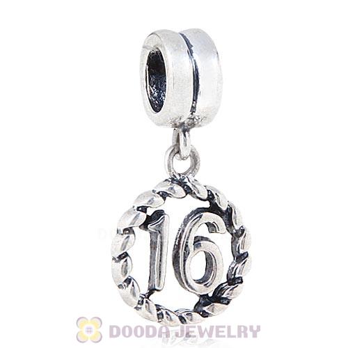 925 Sterling Silver European Charms Dangle lucky number 16