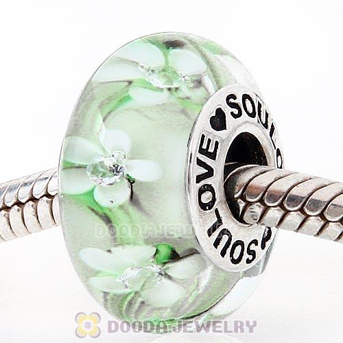 High Grade SOULOVE Flower Glass Beads with CZ Stone in 925 Silver Core with Screw Thread