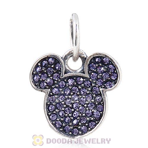 Sterling Silver Mickey Head Dangle Charm with Tanzanite Austrian Crystal