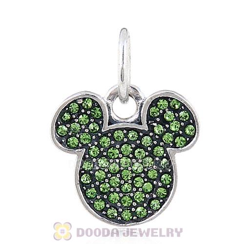 Sterling Silver Mickey Head Dangle Charm with Peridot Austrian Crystal