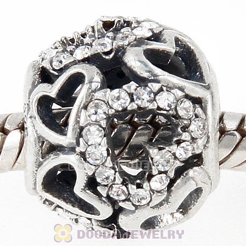Sterling Silver love Hearts Charm with Clear Heart Austrian Crystal