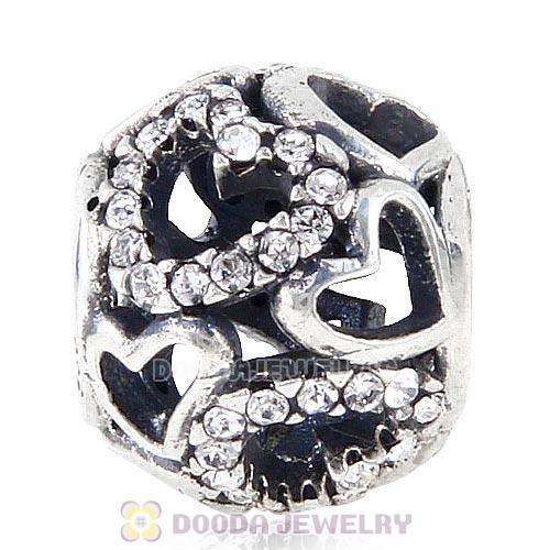 Sterling Silver love Hearts Charm with Clear Heart Austrian Crystal