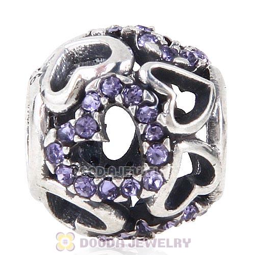 Sterling Silver love Hearts Charm with Tanzanite Heart Austrian Crystal