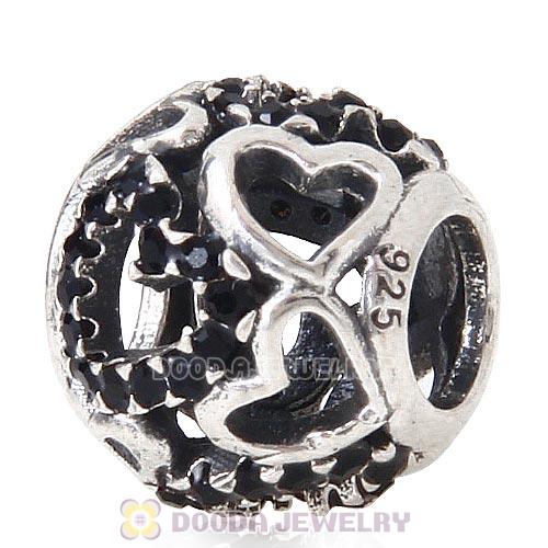 Sterling Silver love Hearts Charm with Jet Heart Austrian Crystal