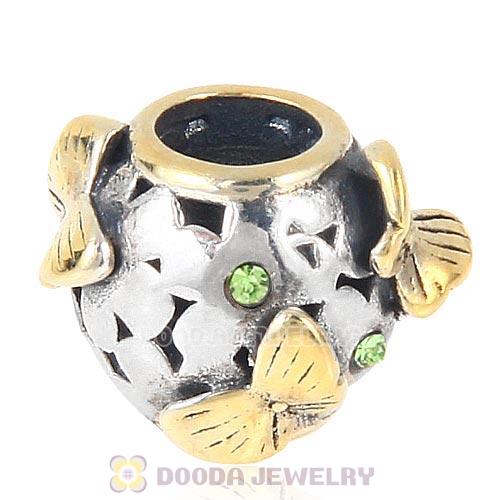 European style Sterling Silver Gold plated Butterfly Charm Bead with Peridot Austrian Crystal