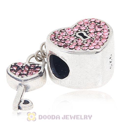 Sterling Silver Locks of Love Charm with Light Rose Austrian Crystal