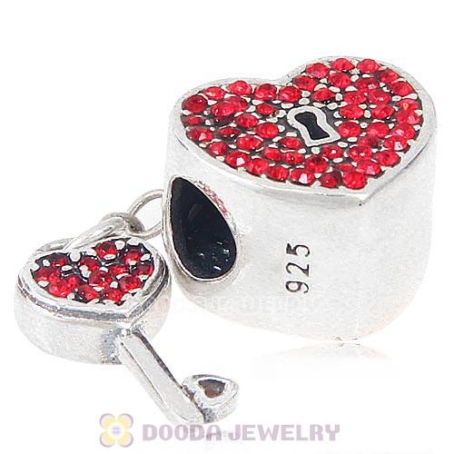 Sterling Silver Locks of Love Charm with Light Siam Austrian Crystal