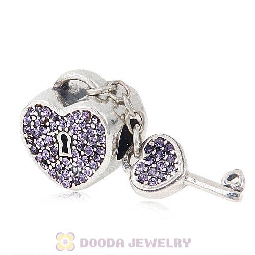 Sterling Silver Locks of Love Charm with Tanzanite Austrian Crystal