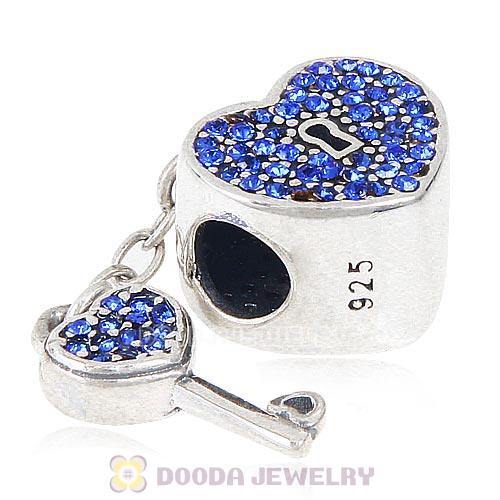 Sterling Silver Locks of Love Charm with Sapphire Austrian Crystal