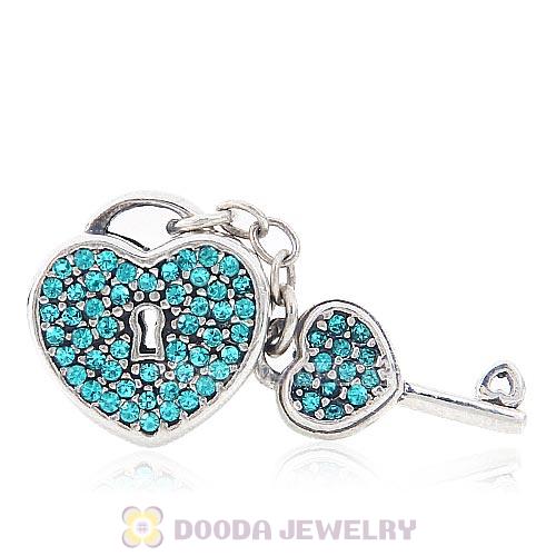 Sterling Silver Locks of Love Charm with Blue Zircon Austrian Crystal