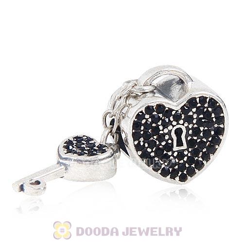 Sterling Silver Locks of Love Charm with Jet Austrian Crystal