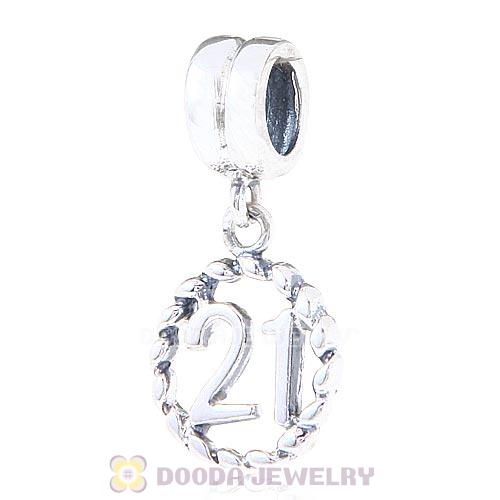 925 Sterling Silver European Charms Dangle lucky number 21