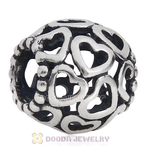 European Style Sterling Silver Delicate Hearts Hollow Beads Wholesale