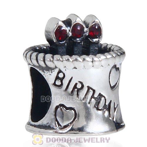 Sterling Silver Birthday Cake Charm Beads with Siam Austrian Crystal Wholesale