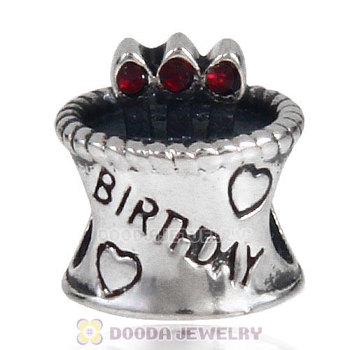 Sterling Silver Birthday Cake Charm Beads with Siam Austrian Crystal Wholesale