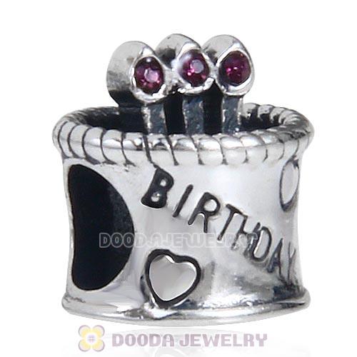 Wholesale Sterling Silver Happy Birthday Cake Charm Beads with Amethyst Austrian Crystal