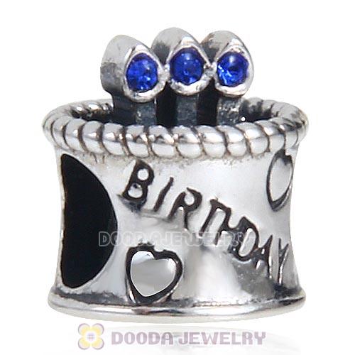 Sterling Silver Birthday Cake Charm Beads with Sapphire Austrian Crystal Wholesale