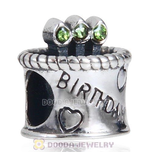 European Antique Sterling Silver Birthday Cake Charm Beads with Peridot Austrian Crystal