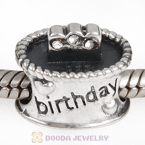 Sterling Silver Birthday Cake Charm Beads with Clear Austrian Crystal Wholesale