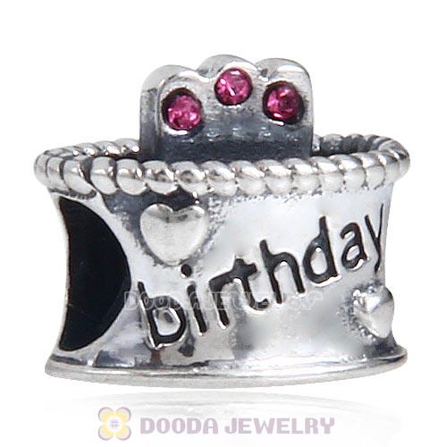 Sterling Silver Birthday Cake Charm Beads with Rose Austrian Crystal Wholesale
