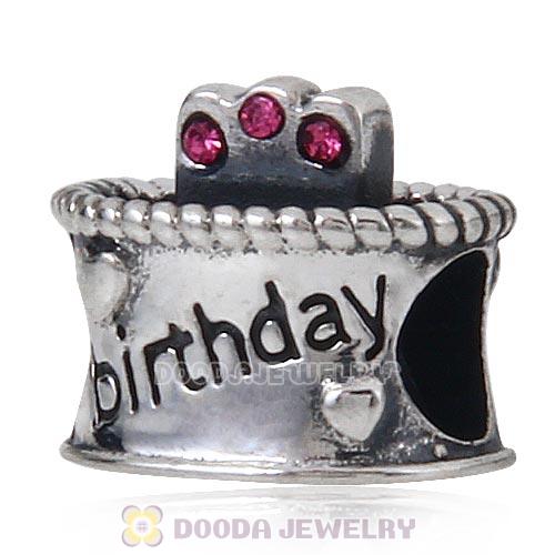 Sterling Silver Birthday Cake Charm Beads with Rose Austrian Crystal Wholesale