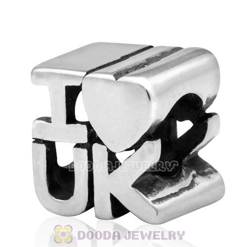 European Style Antique Sterling Silver I love UK Charm Beads Wholesale