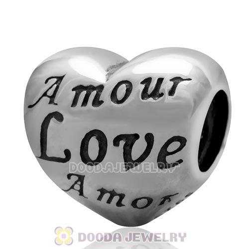 925 Sterling Silver variety of languages Love Heart Charm Beads with Screw Thread