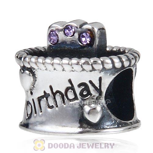 Sterling Silver Birthday Cake Charm Beads with Violet Austrian Crystal Wholesale
