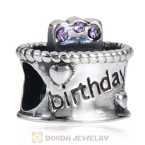 Sterling Silver Birthday Cake Charm Beads with Violet Austrian Crystal Wholesale