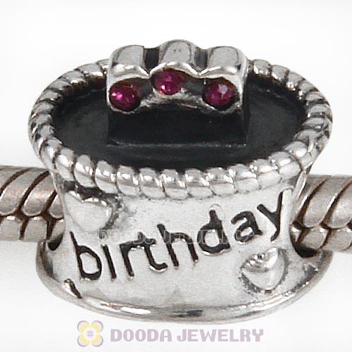 Sterling Silver Birthday Cake Charm Beads with Amethyst Austrian Crystal Wholesale