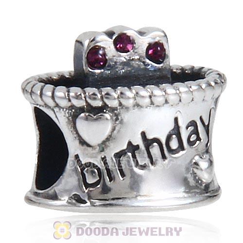Sterling Silver Birthday Cake Charm Beads with Amethyst Austrian Crystal Wholesale