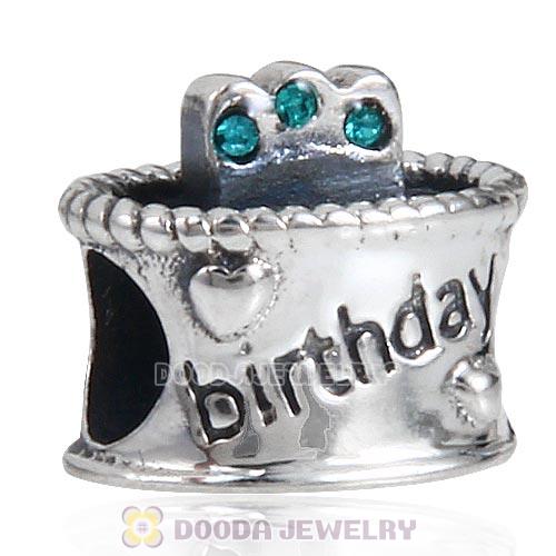 Sterling Silver Birthday Cake Charm Beads with Blue Zircon Austrian Crystal Wholesale