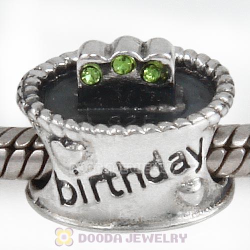 Sterling Silver Birthday Cake Charm Beads with Peridot Austrian Crystal Wholesale