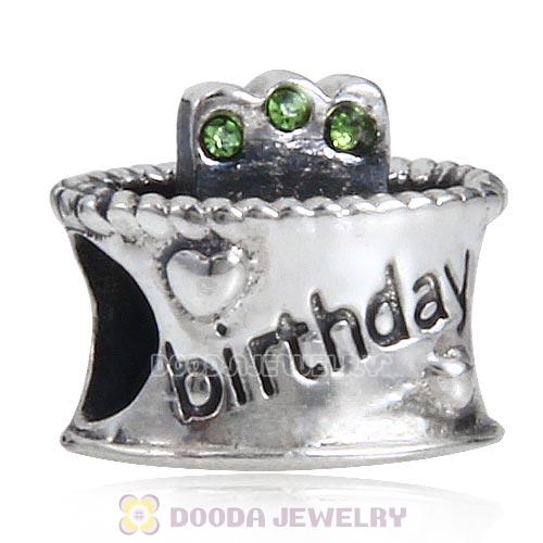Sterling Silver Birthday Cake Charm Beads with Peridot Austrian Crystal Wholesale