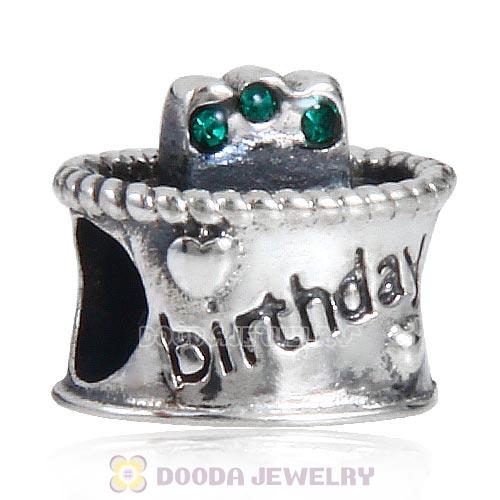 Sterling Silver Birthday Cake Charm Beads with Emerald Austrian Crystal Wholesale