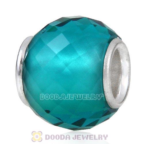European Style Petite Facets with Blue Zircon Quartz Glass Beads with Sterling Silver Single Core